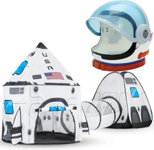 White Rocket Ship Play Tent with Tunnel Cube  Astronaut Helmet for Kids Indoors