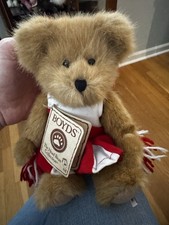 Boyds The Head Bean Collection Brown Plush Teddy Bear w/ Tag Red White Dress.
