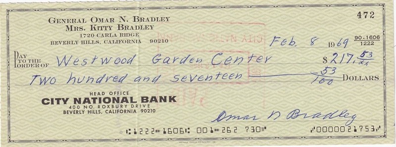 General Omar Bradley-Signed Bank Check from 1969