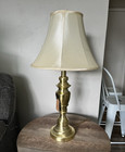 Gold Metal Table Lamp w/ Beige Solid Bell Fabric Shade, Rotary Switch, Corded — photo 1