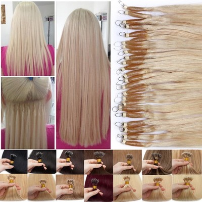Nano Ring Rings Beans Loop 100% Human Hair Extensions Full Head Thick 1g/S Brown