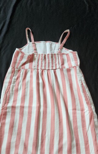 Abercrombie Kids Pink Coral White Stripe Spaghetti Strap Lined Dress 9/10 - Picture 2 of 6