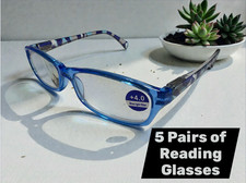 New Reading Glasses - Pack of 5 - Blue Frame Readers  4.00  4.0X   400 