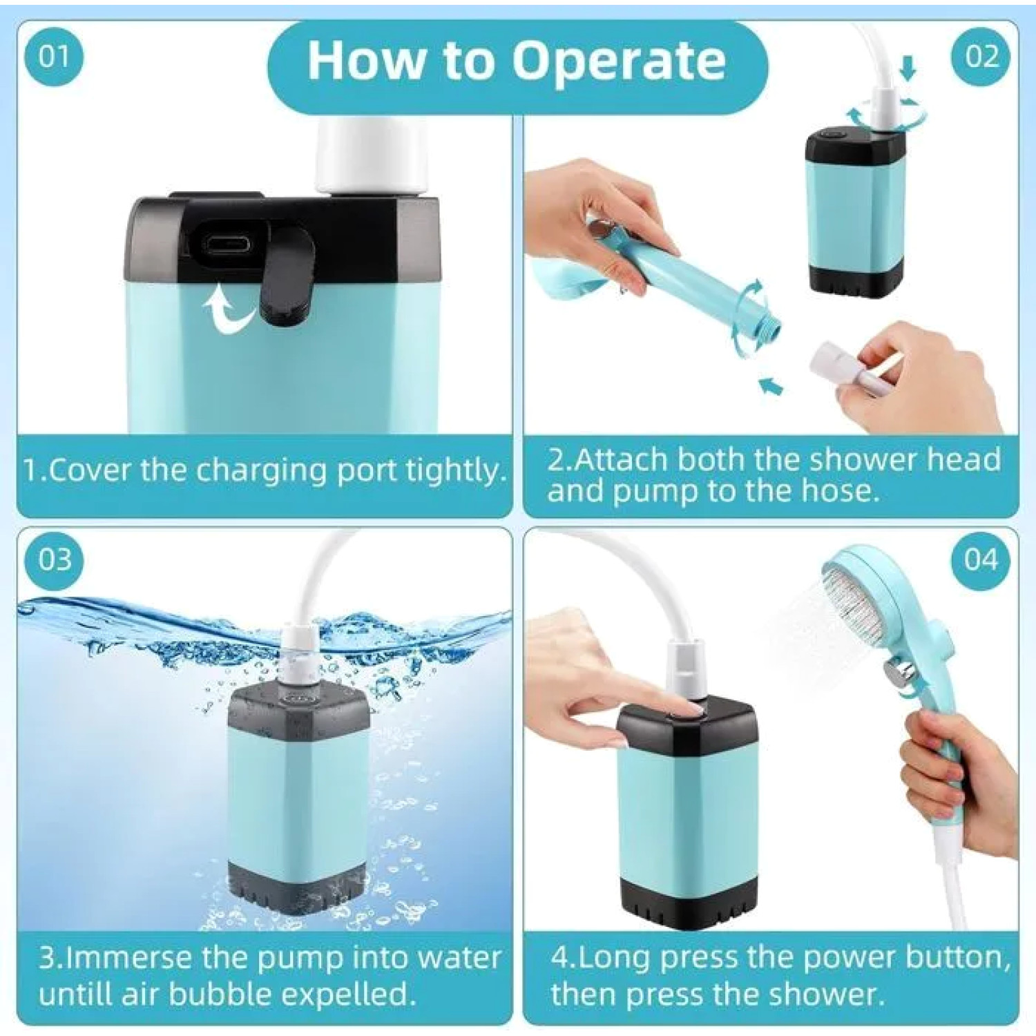 Douche de camping électrique 6000mAh avec afficheur digital et 2 débits réglables - 4