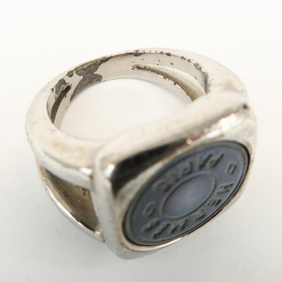 HERMES Metal Corozo Sellier Ring Shell Silver Authentic Used F/S