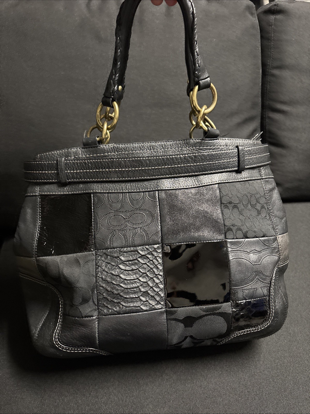 COACH HAMPTONS BLACK PATCHWORK LEATHER CARRYALL T… - image 6