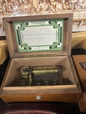 Thorens Music Box 2 Songs Cylinder Switzerland Shield Wood Box
