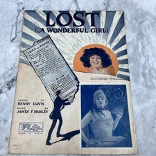 Vintage Sheet Music Lost A Wonderful Girl Benny Davis James Handley 1922 TI1