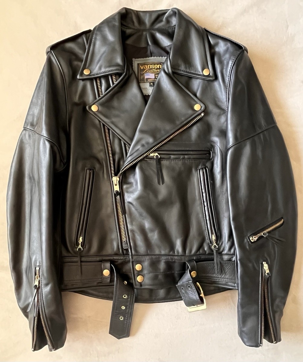 BARNEY'S NEW YORK レザー ジャケット USA 38 黒 Vanson X Barney's New York Double Zip Black Leather Motorcycle