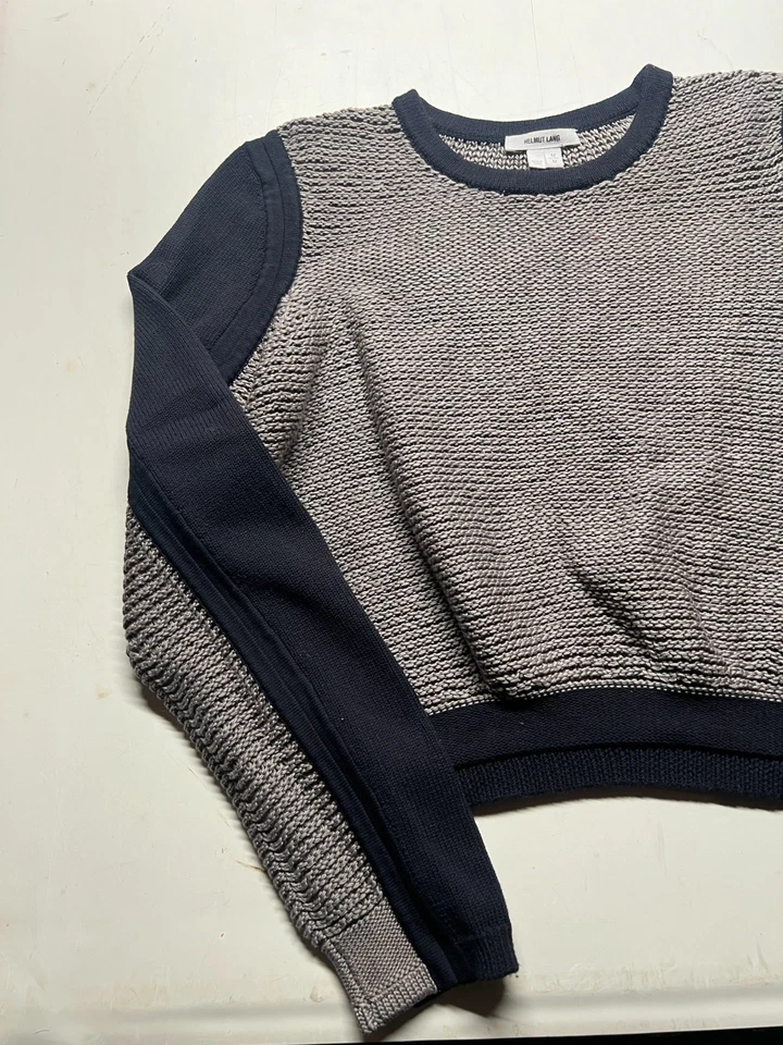 Suéter De Colección Helmut Lang Gris Azul Tejido Abierto Recortado Academia Mujer Talla Mediana Foto 2 de 4