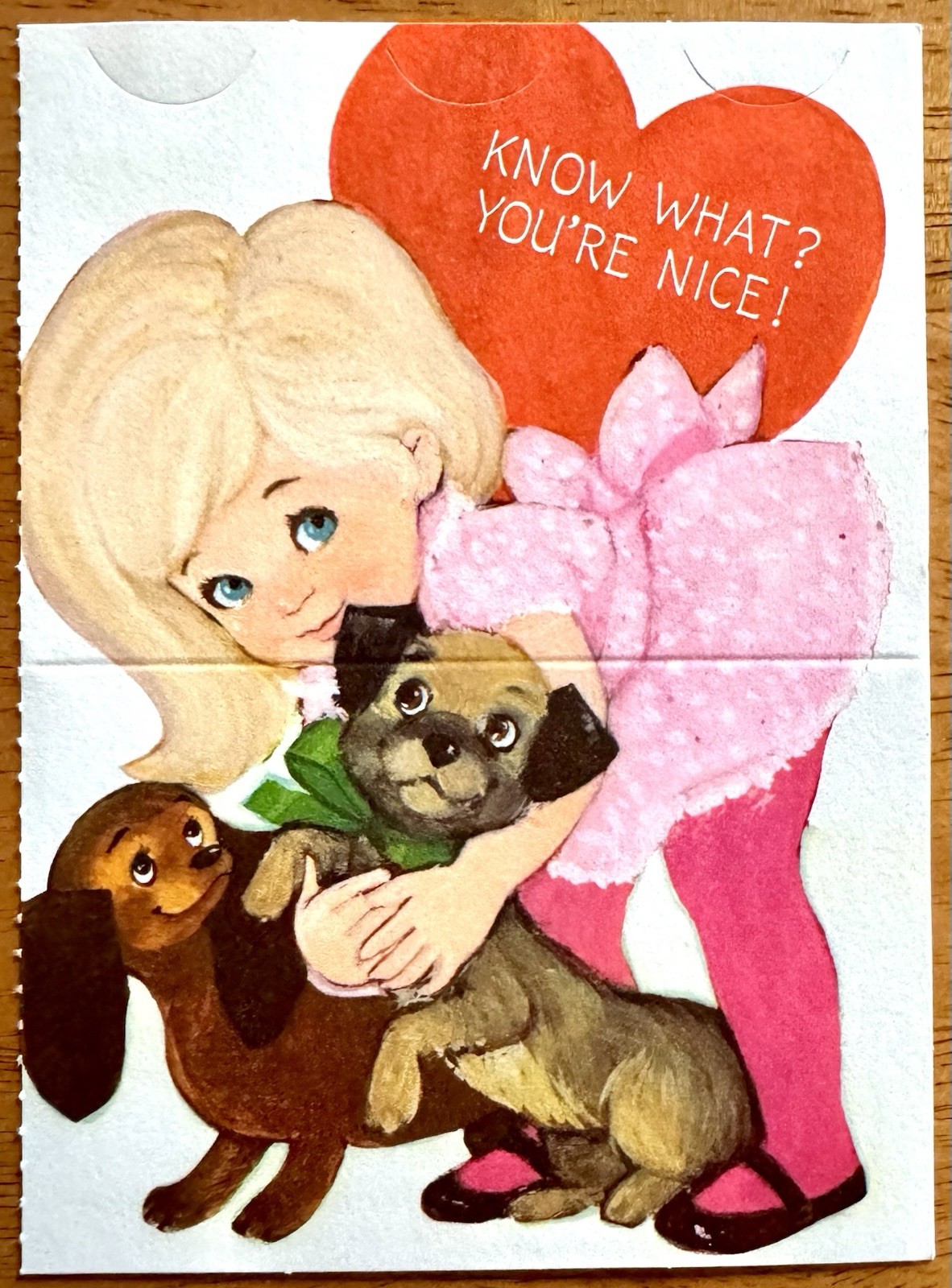 Unused Valentine Girl Dog Puppy Blonde Hair Vtg Greeting Card 1960s Hallmark