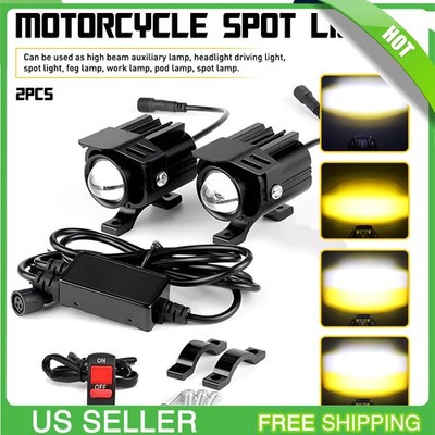 2X Motorcycle Auxiliary LED Light Driving Spotlights Fog Light White/Yellow IP68