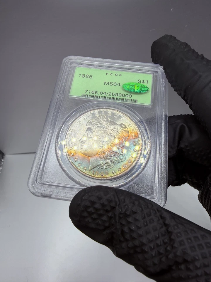 1884 $1 Morgan Silver $1  MS 64 CAC RAINBOW CRESCENT MONSTER TONER!! Best Toners - Image 2 of 4