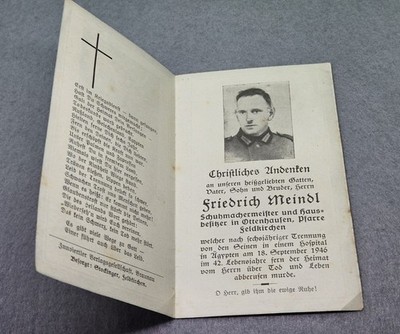 Sterbebild, starb 1946 in einem Krankenhaus in Ägypten. DAK