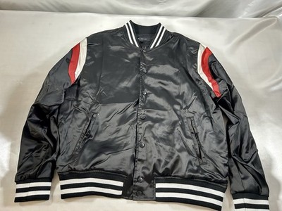 PACSUN SATIN GLANZ BOMBER JACKER, Men s Large  black Red And Champagne NWOT