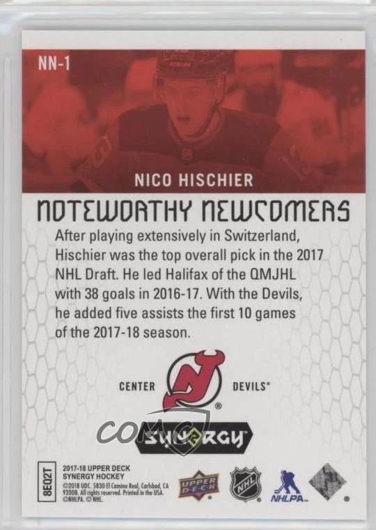 2017-18 Upper Deck Synergy Noteworthy Newcomers Red /24 Nico Hischier Rookie RC - Image 2 of 2