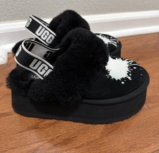 UGG Funkette Valentine Black Platform Slippers Sz 7 Black / White