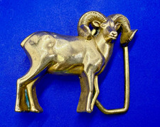 Mountain Goat Ram Sheep Figural 1970's Solid Brass Vintage Baron Belt Buckle