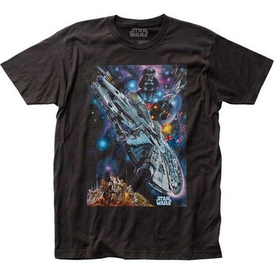 Men's Star Wars 1978 Japanese Poster T-Shirt Darth Vader Millenium Falcon - New