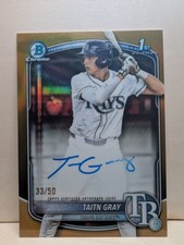 2025 Bowman Draft Taitn Gray Auto True Gold Refractor 1st Chrome Prospect /50