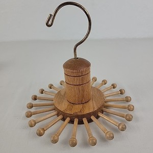 Wood Brass Tie Hanger Belt Scarf Rack Round Closet Organizer Rotating 2 AVAIL
