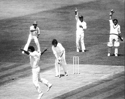 John Morrison of New Zealand is out LBW bowled by Bernard Julien of- Old Photo
