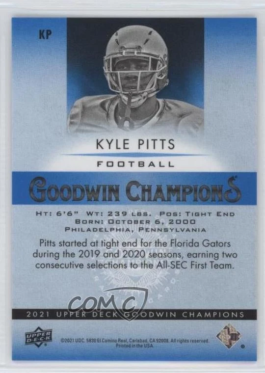 2021 Upper Deck Goodwin Champions Platinum Extended Kyle Pitts #KP Rookie RC - Image 2 of 2