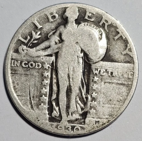 1930-P Standing Liberty Quarter 25c Silver Coin ~ 90% Silver (B122)