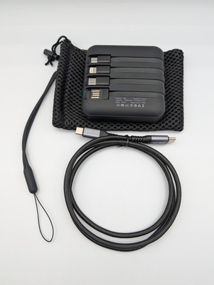 12000mAh Portable Power Bank Charger Built-in 4 Cables w 60W USB C cable