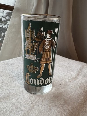 Vintage MCM London Libbey Cocktail Glass Green Gold Tumbler Free Shipping