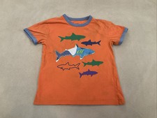 Mini Boden Shark Applique Ringer Tshirt 7/8 Boys Orange Flaw Discoloration