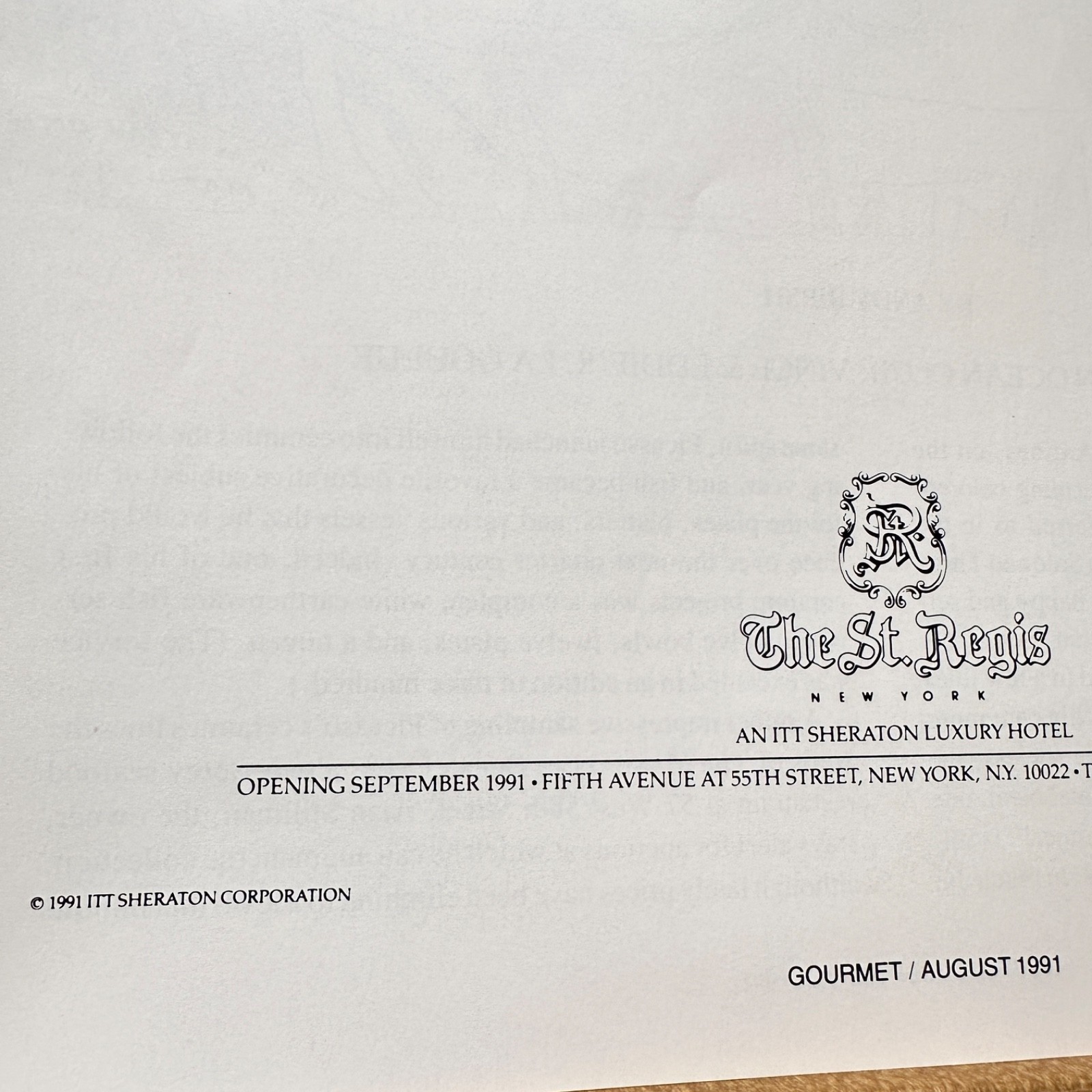 The St. Regis Luxury Hotel 1991 Vintage Print Ad Advert Art Fifth Avenue NYC