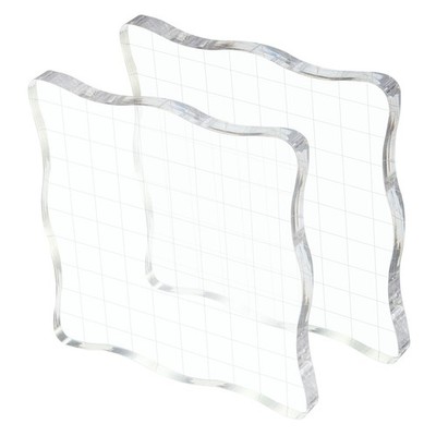 2 Pack Acrylic Stamp Block with Grid Lines Decorative, Great for Crafts(4'' x 4'')