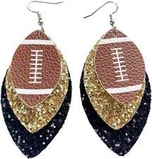 Colorful Layered Football Leather Dangle Earrings Glitter Football Sports Lover