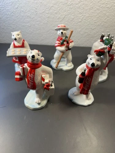 5 Vintage Coca Cola Bear Collectibles Figurines