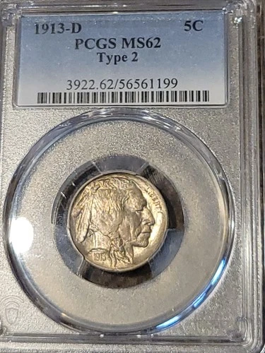 1913 D Type 2 Buffalo Nickel 5C PCGS MS62 Strong Strike!!!