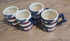 American Flag COFFEE Cup set Of 4 STAR HANDLE...
