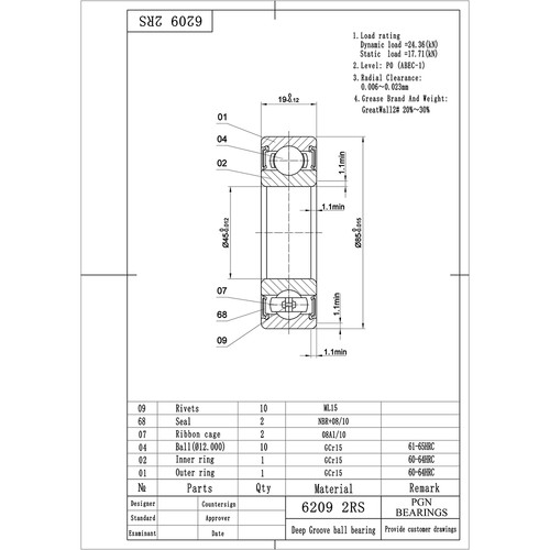 (100) 6209-2RS Premium Rubber Seal Ball Bearing C3 EMQ, 45x85x19, 6209 2RS - Picture 2 of 11