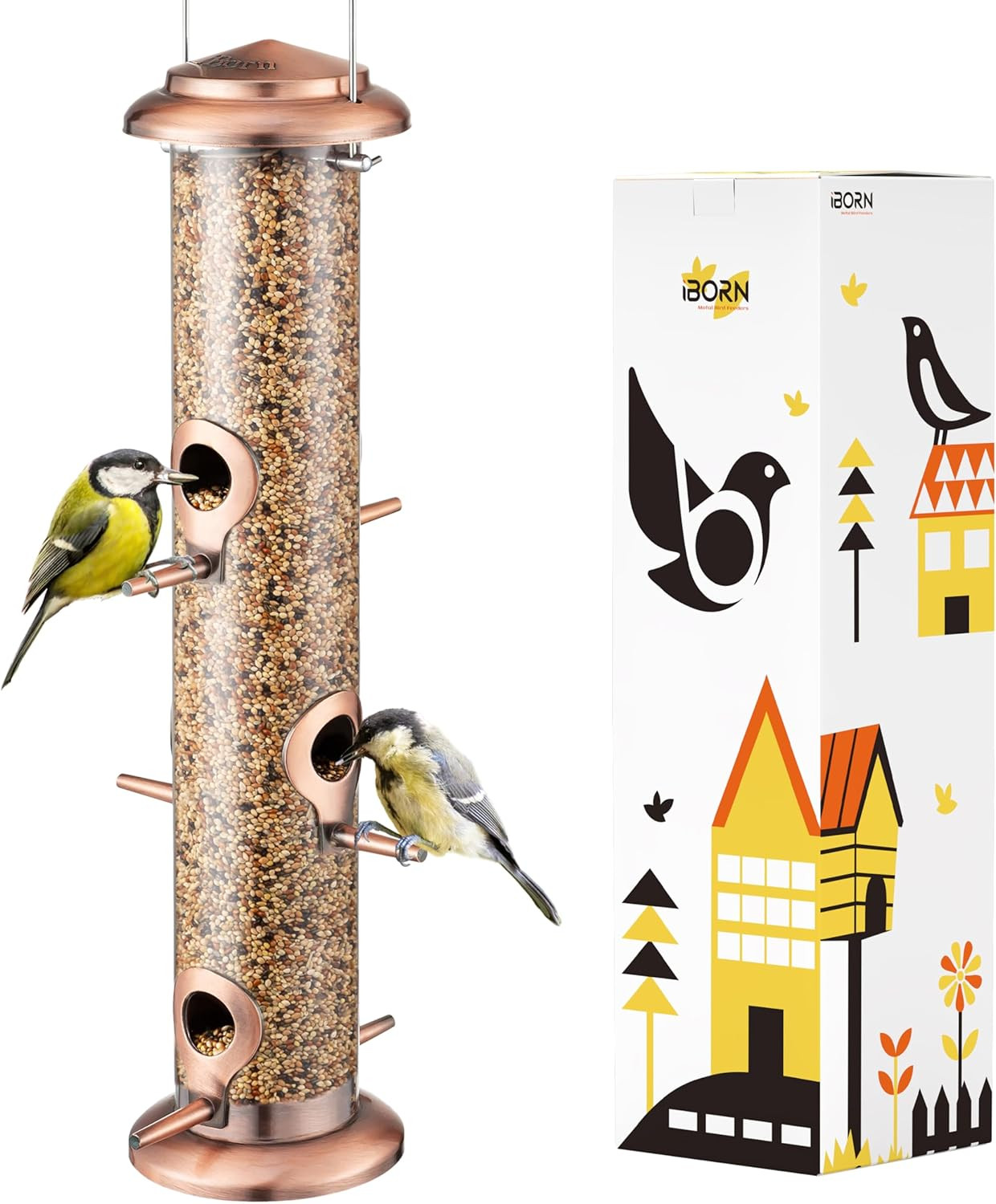 Iborn Metal Bird Feeders Brushed Copper Wild Bird Feeder for Outdoors Hanging Al