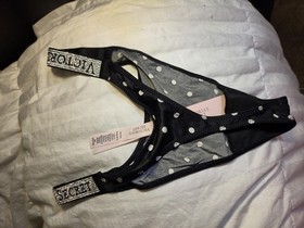 Victoria's Secret Bling Bombshell Set 36c Bra And Thong Med Black White Polka...