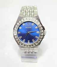 BULOVA MEN'S PHANTOM BAGUETTE CRYSTAL BLUE DIAL SLIVER 42MM WATCH JMB-113