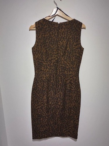 Hobbs UK 10 Shift Dress Sleeveless Animal Print Brown/Black Italian Cloth Wool - Picture 4 of 6