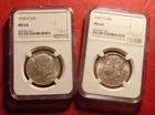 LOT (2 COINS) 1970 D & 1969 D Kennedy 50C Silver Half Dollars, NGC MS 64, SWEET!