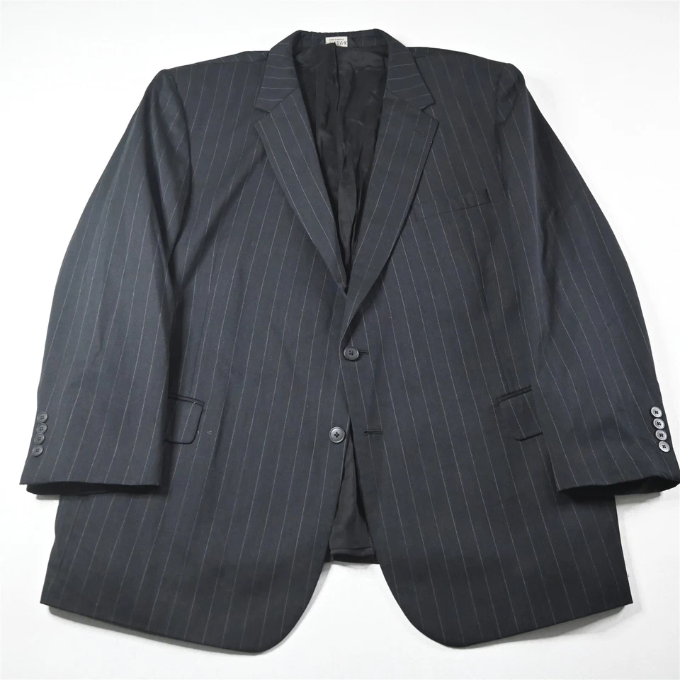 Jos A Bank 52R 46x32 Black Striped 100% Wool Portly Mens Jacket Pants Suit - Image 2 of 4