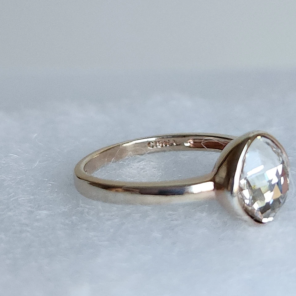 签名 RL 纯银金色 CZ 单颗戒指 | 尺寸 8 | 2.6 克 — 第 3/4 张图片