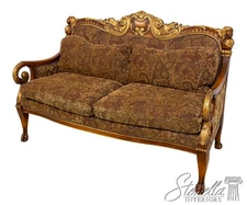 L69883: Italian Continental Style Figural Carved Upholstered Settee Loveseat