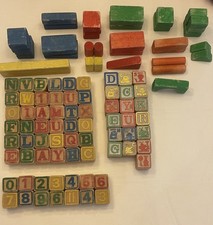 Vintage Wood Alphabet Blocks Lot of 105 Wooden Letter Number Sesame Street color