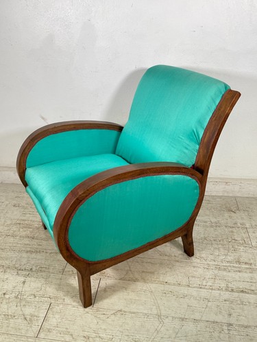 POLTRONA VINTAGE DECO LEGNO FAGGIO EPOCA 1950 DESIGN SEDIA SALOTTO DIVANO SOFA - Foto 9 di 19