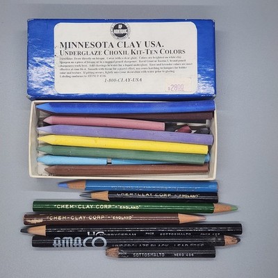 Vintage Underglaze Pencils Lot - Minnesota Clay Choxil Kit, Amaco, HC, Chem Clay