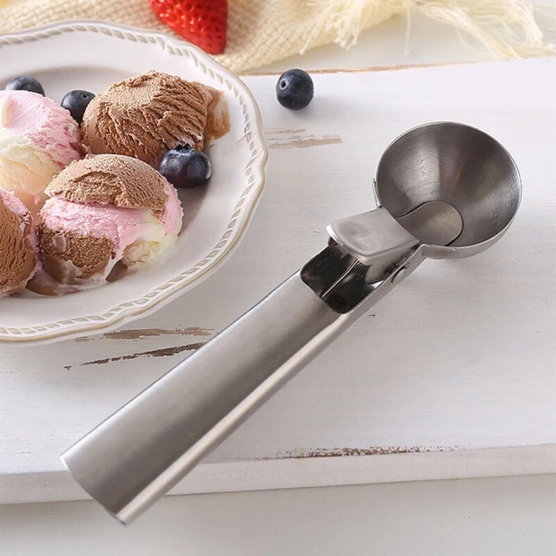 Stainless Steel Ice Cream Scoop Cookie Dough Scooper Easy Trigger Melon Baller